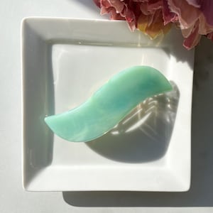 Wave Barrette in Jadeite | Teal Green Jade French Barrette Snap Hair Clip Non Slip