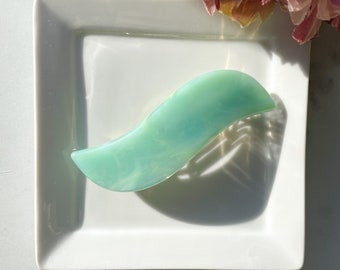 Wave Barrette in Jadeite | Teal Green Jade French Barrette Snap Hair Clip Non Slip