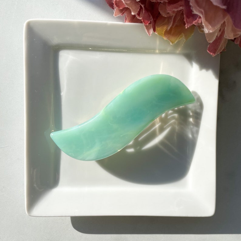 Wave Barrette in Jadeite Teal Green Jade French Barrette Snap Hair Clip Non Slip image 1