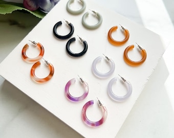 New Ultra Mini Hoops | Small Hoop Earrings Cellulose Acetate 925 Sterling Silver Posts