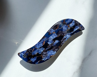 Wave Barrette in Sapphire | Dark Blue Gemstone Acetate French Hair Clip Non Slip