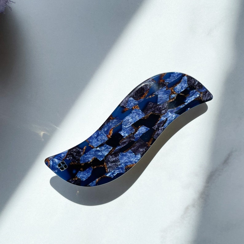 Wave Barrette in Sapphire Dark Blue Gemstone Acetate French Hair Clip Non Slip image 1