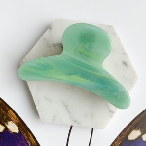 French Hair Claw in Jadeite Green Turquoise Acetate Resin Hair Clip Stainless Steel Gold Claw image 3