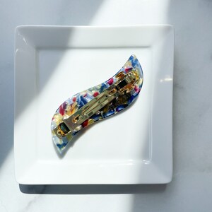 Wave Barrette in Stained Glass Red Blue Yellow Glass Acetate Snap French Clip Barrette image 4