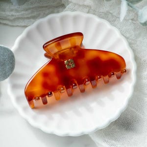 Mini griffes Glamour Grip en barytine | Orange brûlé et marron | Petite barrette à cheveux en acétate, écaille de tortue, Italie