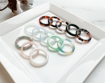 Round Ring Collection | Tortoise Shell Acetate Resin Stacking Rings Fenna&Fei