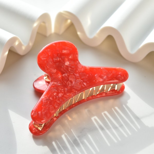French Claw in Phoenix | Red Acetate Hair Claw Clip Gold Stainless Steel Teeth