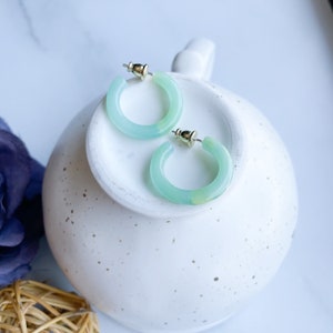 Ultra Mini 24mm Hoops in Jadeite | Small Acetate Green Blue Teal Jade Hoop Earrings 925 Silver Posts