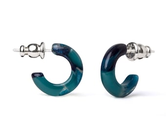 Huggie Hoops In The Canyon Collection | Cellulose Acetate Resin Gemstone Hoop Earrings 925 Sterling Silver Posts