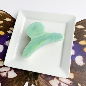 French Hair Claw in Jadeite Green Turquoise Acetate Resin Hair Clip Stainless Steel Gold Claw image 1