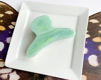 French Hair Claw in Jadeite | Green Turquoise Acetate Resin Hair Clip Stainless Steel Gold Claw