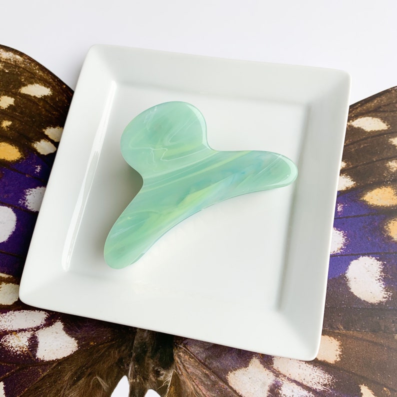 French Hair Claw in Jadeite Green Turquoise Acetate Resin Hair Clip Stainless Steel Gold Claw image 1
