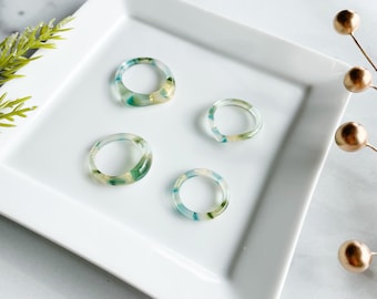 Dew Drop Ring Collection | Green Blue Tortoise Shell Italian Acetate Resin Minimalist Statement Stacking Rings