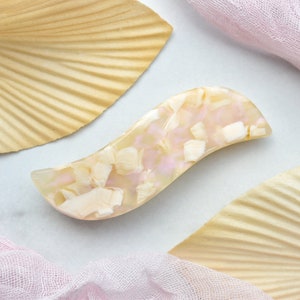 Wave Barrette in Angel Wing Cream Pink French Barrette Snap Hair Clip Non Slip image 1