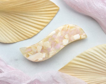 Wave Barrette in Angel Wing | Cream Pink French Barrette Snap Hair Clip Non Slip