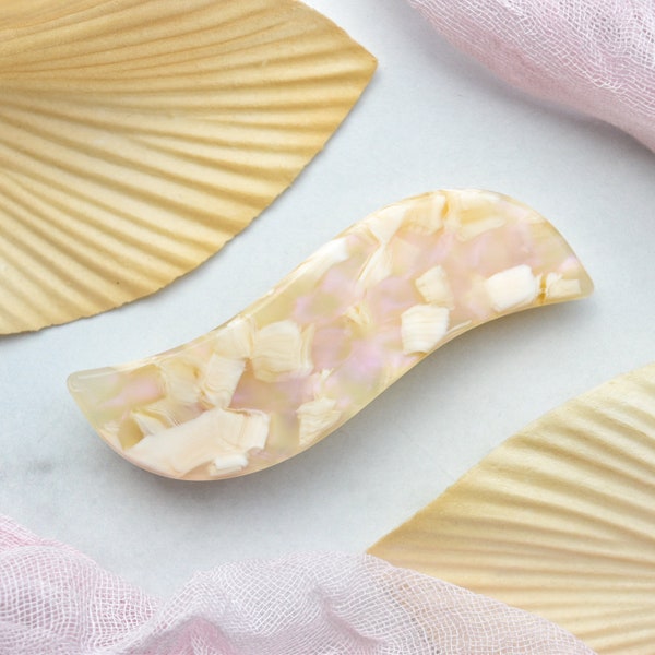 Wave Barrette in Angel Wing | Cream Pink French Barrette Snap Hair Clip Non Slip