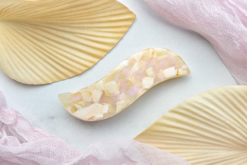 Wave Barrette in Angel Wing Cream Pink French Barrette Snap Hair Clip Non Slip image 1