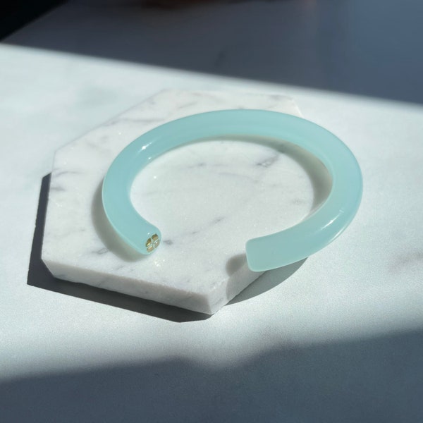 Lush Bangle Cuff in White Jade | Thick Jade Bracelet Cellulose Acetate