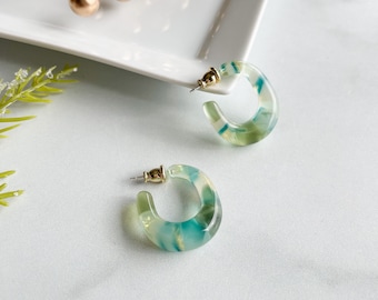 Juicy Hoops in Dew Drop | Green Blue Gold Hoop Earrings Chunky Thick Statement 925 Sterling Silver Posts