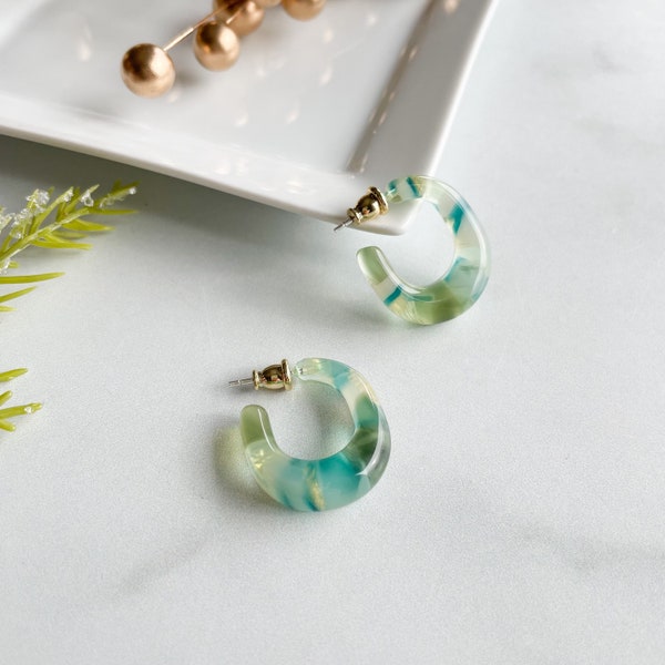 Juicy Hoops in Dew Drop | Green Blue Gold Hoop Earrings Chunky Thick Statement 925 Sterling Silver Posts