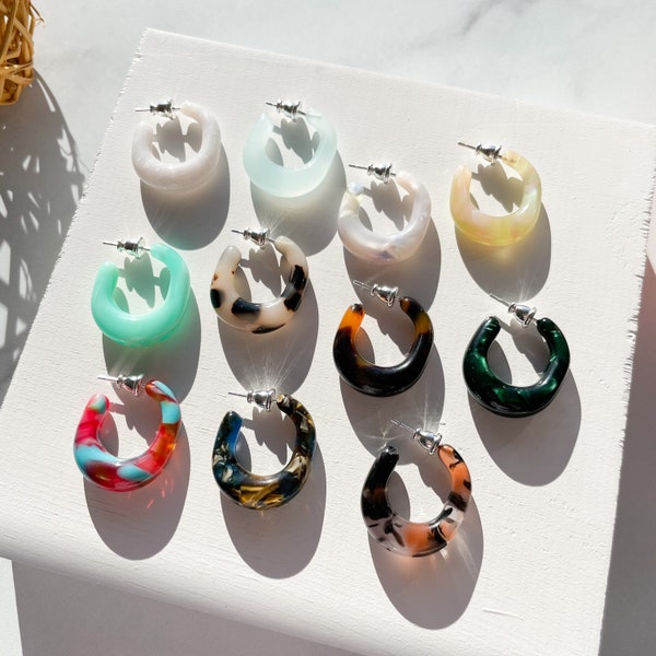 Three Pack - Juicy Hoop Collection | Chunky Thick Hoops | Acetate Resin Statement Earrings 925 Sterling Silver Posts