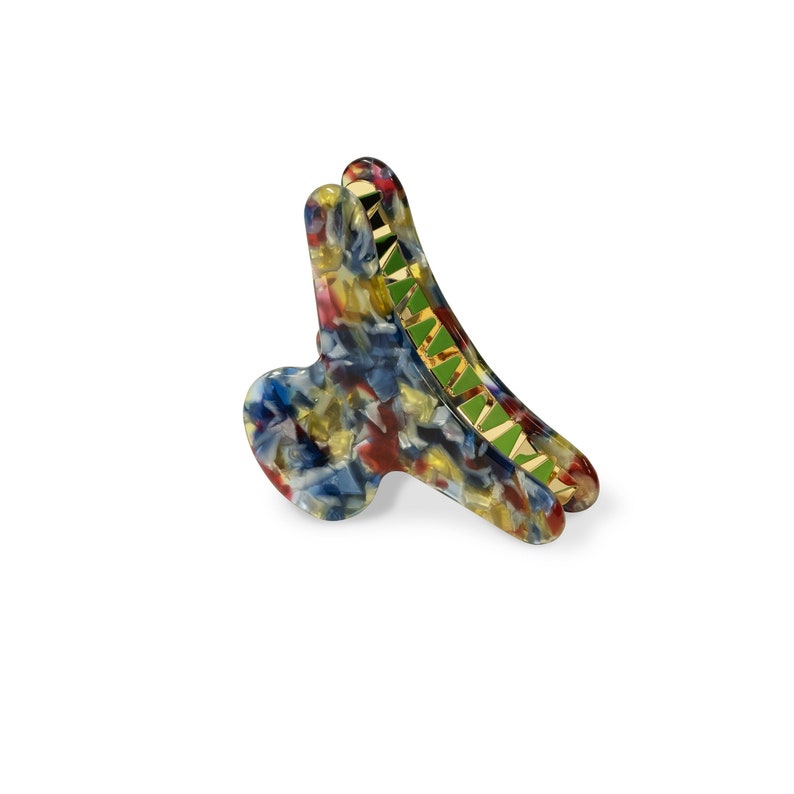 French Claw in Stained Glass Colorful Blue Red Acetate Glass Hair Clip Gold Plated Stainless Steel Teeth image 2