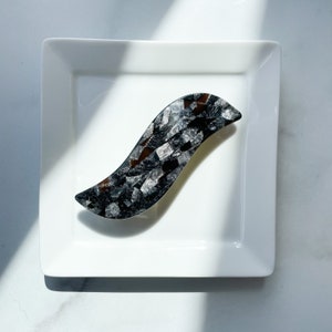 Wave Barrette in Pebble Black and Gray Stone Acetate Tortoise Shell Hair Clip Non Slip image 1