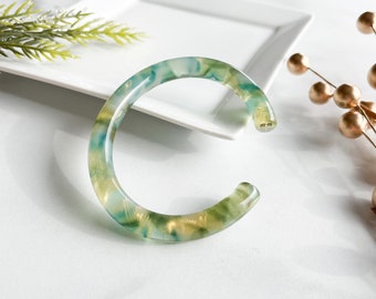 Lush Bangle Cuff in Dew Drop | Thick Green Gold Blue Bracelet Italian Cellulose Acetate