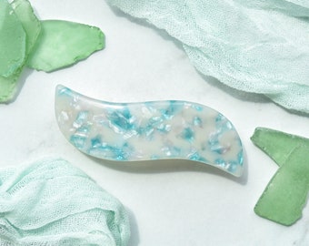 Wave Barrette in Mermaid | Teal Green Jade French Barrette Snap Hair Clip Non Slip