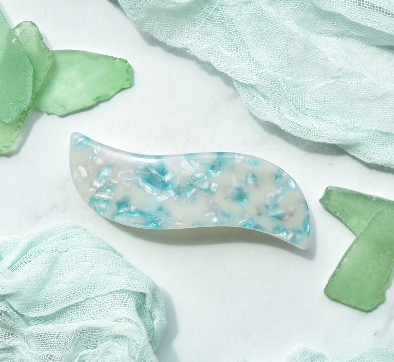 Wave Barrette in Mermaid Teal Green Jade French Barrette Snap Hair Clip Non Slip image 1