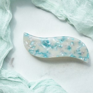 Wave Barrette in Mermaid Teal Green Jade French Barrette Snap Hair Clip Non Slip image 2