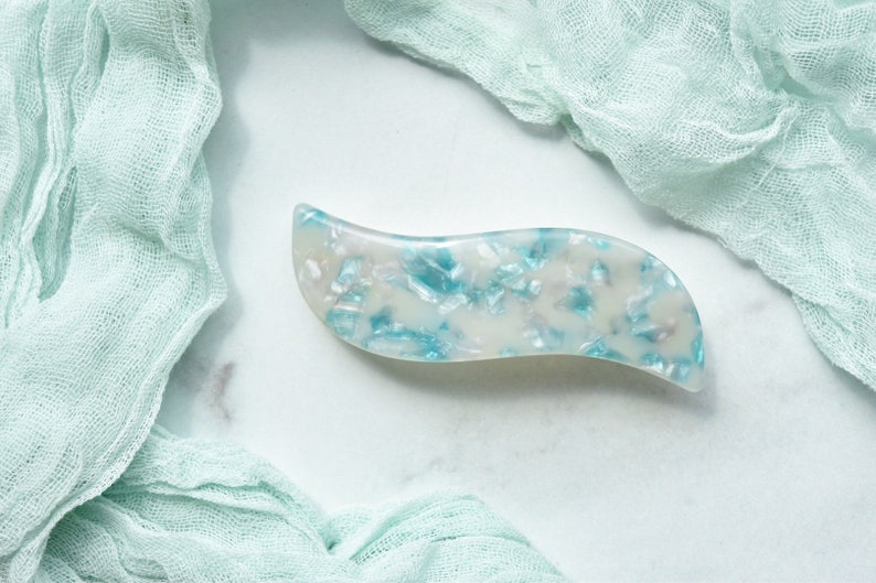 Wave Barrette in Mermaid Teal Green Jade French Barrette Snap Hair Clip Non Slip image 2