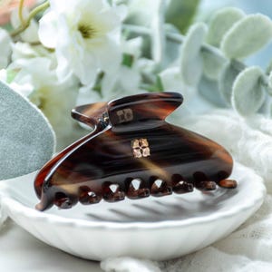 Mini griffes Glamour Grip en oeil de tigre | Bronze brun doré scintillant | Petite barrette en acétate, écaille, écaille d&#39;Italie