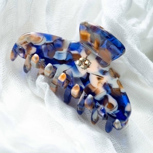 Mini griffes Glamour Grip en sodalite | Bleu Blanc Marron | Petite barrette à cheveux en acétate, écaille de tortue, Italie