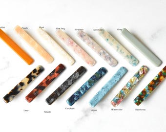 Long Rectangle Hair Clips 3 Pack Set | Acetate Gold Stainless Steel Alligator Hair Clip