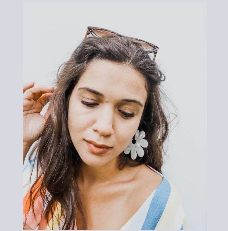Acetate Hoop Earrings White Pearl Magnolias