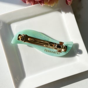 Wave Barrette in Mermaid Teal Green Jade French Barrette Snap Hair Clip Non Slip image 3