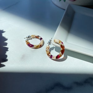 Mini Acetate Hoop Earrings | Autumn Colors, 925 Silver Posts