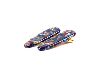 Waterdrop Clips in Stained Glass | Blue Red Yellow Alligator Sectioning Hair Clips 2 Pack Cellulose Acetate and Stainless Steel