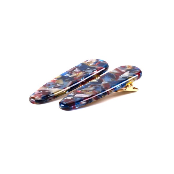 Waterdrop Clips in Stained Glass | Blue Red Yellow Alligator Sectioning Hair Clips 2 Pack Cellulose Acetate and Stainless Steel