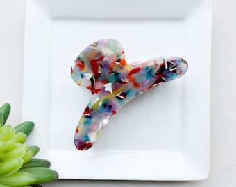 Buzzfeed Featured French Hair Claw in Rainbow Tortoise| Acetate Resin Tortoise Shell Multi-Colored Hair Clip Confetti Multicolored