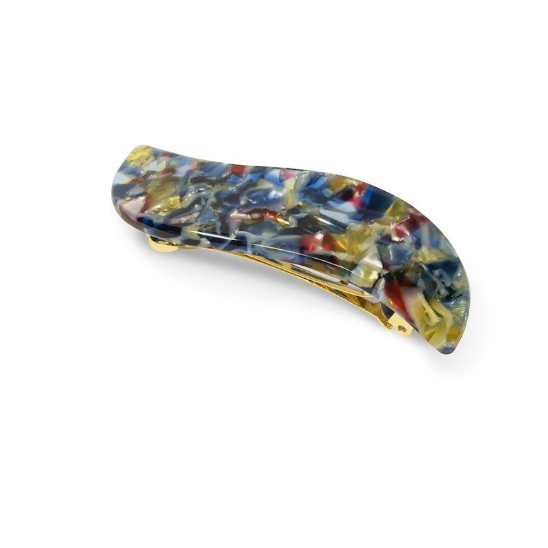 Wave Barrette in Stained Glass Red Blue Yellow Glass Acetate Snap French Clip Barrette image 2