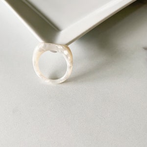 Square Dome Ring in White Pearl | Mother of Pearl Tortoise Shell Acetate Resin Stacking Statement Ring