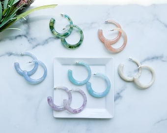 Sferra Style Hoop Earrings | Italian Acetate, Sterling Silver Posts, 55mm