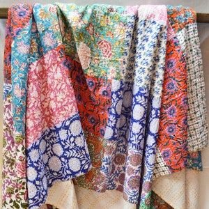 Indian Handmade Cotton Patchwork Bedding Kantha Quilt Bedspread Blanket ...