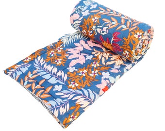 California King Size Razai Quilt, Reversible Cotton Quilt , Jaipuri Print Quilt Razai Blanket, Winter Warm Quilt Bedspread New Floral Print