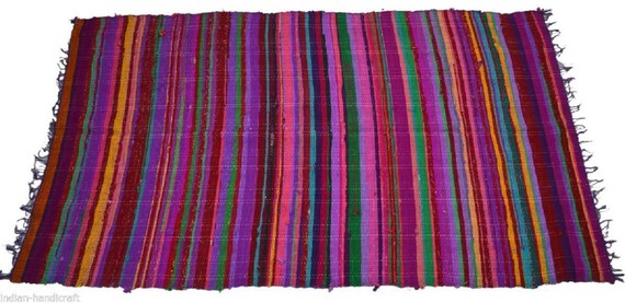 Indian Multi 5X7 Feet Cotton Rug Chindi Throw Handmade Patchwork Vintage Dari