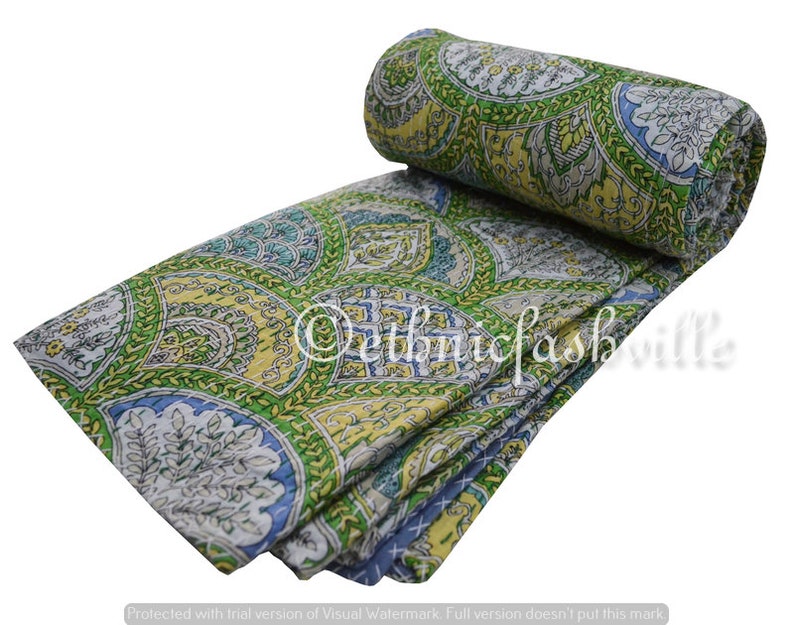 Indian Bedspread Throw 100/% Cotton Blanket Gudari New Hand Block Print Printed Vintage Home Decor 90x108 Inches Handmade Kantha Quilt