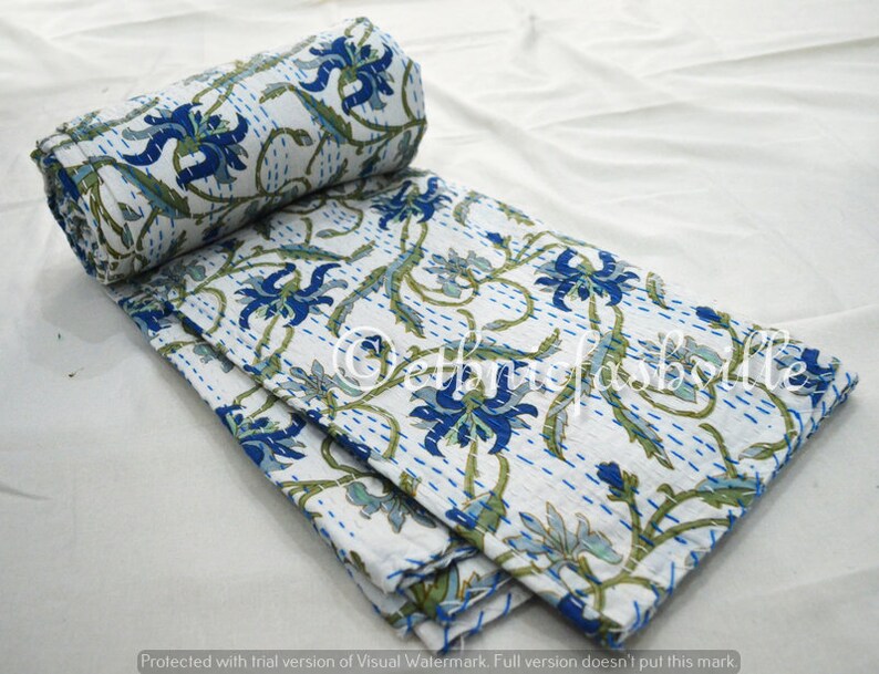 Hand Block Print Printed Vintage Home Decor 90x108 Inches Handmade Kantha Quilt 100/% Cotton Blanket Gudari Queen New Indian Bedspread Throw