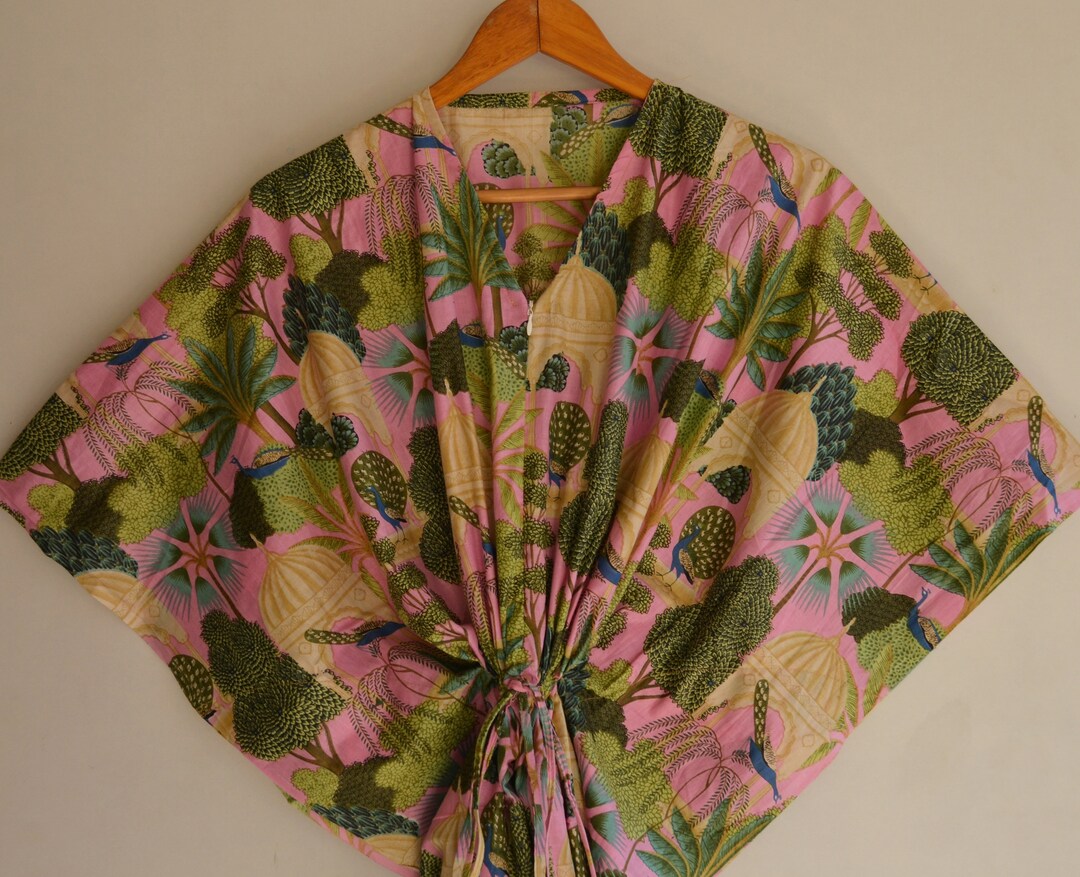 Zipper Caftan Indian Handmade Block Print Cotton Kaftan With Zip New